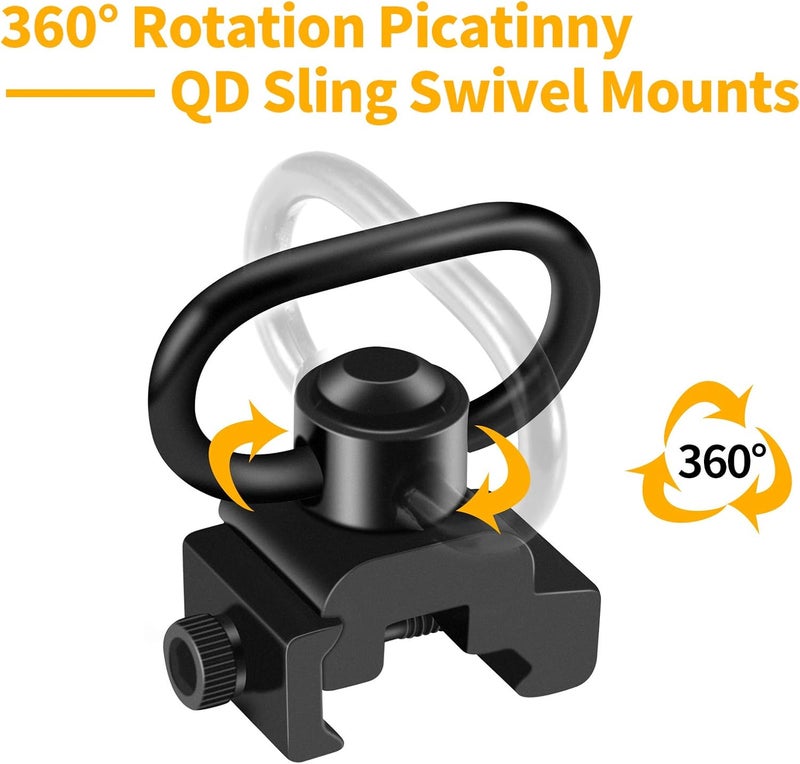LONSEL 360° Rotation Picatinny 2 Point and Traditional Sling Swivel Mounts Picatinny Rail Mount with 1.25" Push Button QD Sling Swivels - Black (1 Pack) - Image 3